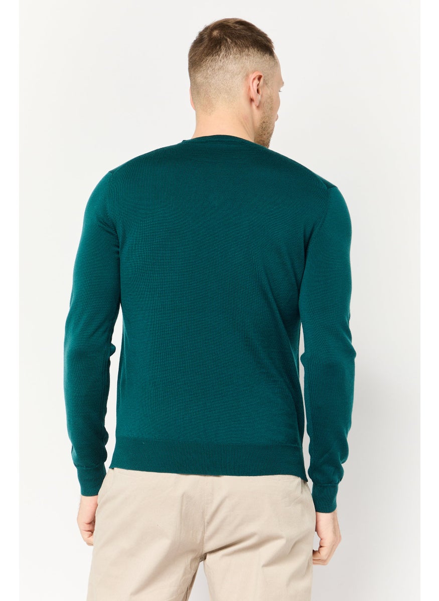 Harmont & Blaine Men V-Neck Embroidered Logo Sweater, Green  - Image 4
