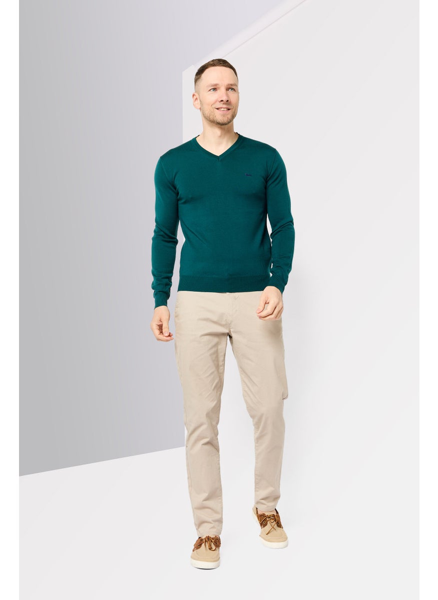 Harmont & Blaine Men V-Neck Embroidered Logo Sweater, Green  - Image 2