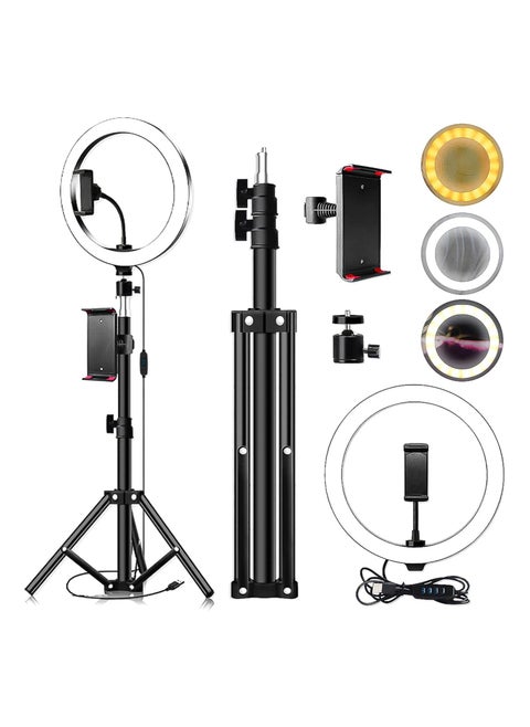 Tmtop 26cm Dimmable LED Ring Light with Tripod Stand and Phone & Tablet Holder – Adjustable Brightness for Live Video