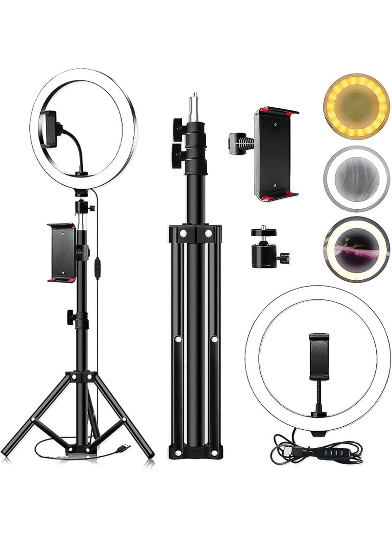Tmtop 26cm Dimmable LED Ring Light with Tripod Stand and Phone & Tablet Holder – Adjustable Brightness for Live Video