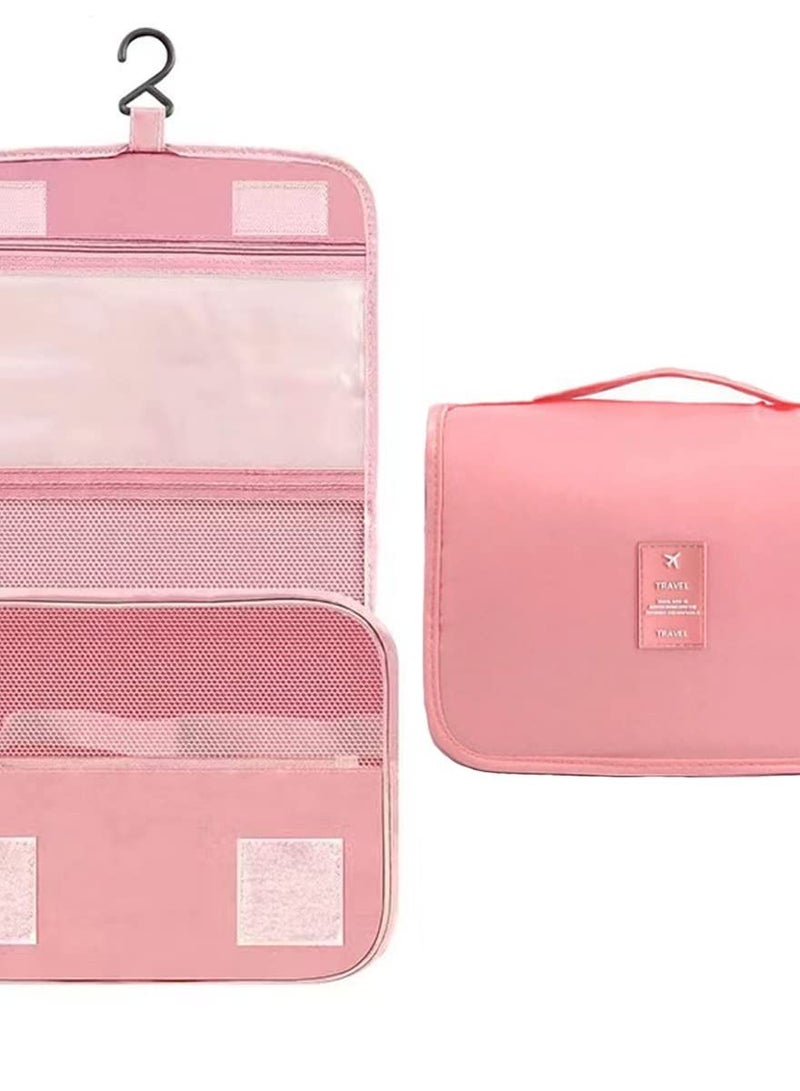 Excefore Travel Hanging Wash Bag - Large Capacity Waterproof Storage Bag with Hook. Portable and Pink, Perfect for Cosmetics and Toiletries. - Image 1