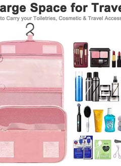 Excefore Travel Hanging Wash Bag - Large Capacity Waterproof Storage Bag with Hook. Portable and Pink, Perfect for Cosmetics and Toiletries.  - Image 2