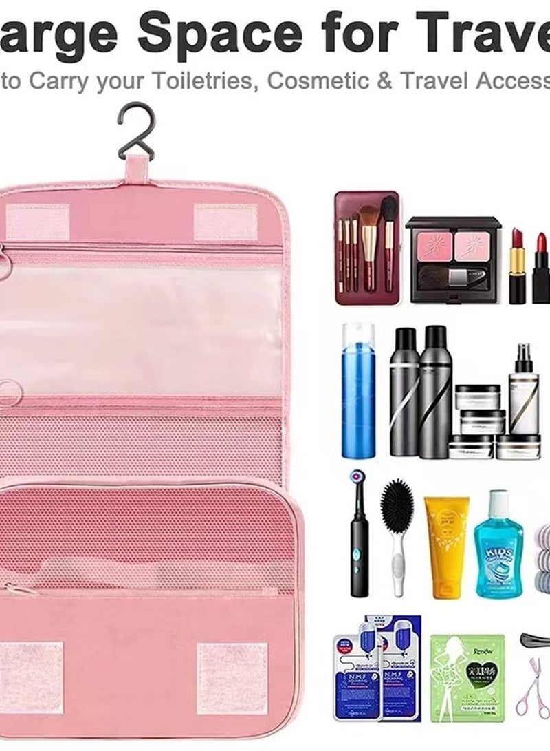 Excefore Travel Hanging Wash Bag - Large Capacity Waterproof Storage Bag with Hook. Portable and Pink, Perfect for Cosmetics and Toiletries. - Image 2