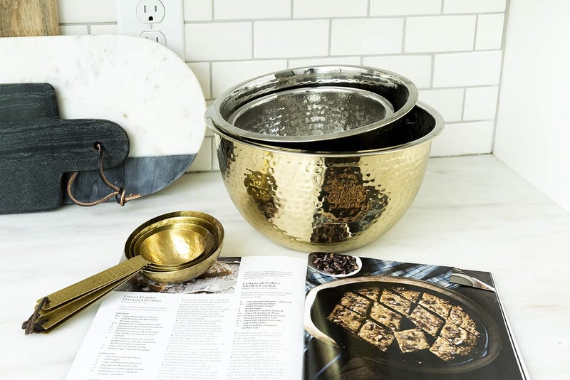 Creative CoOp Hammered Stainless Steel Bowls in Gold Finish Set of 3 Sizes - Image 3