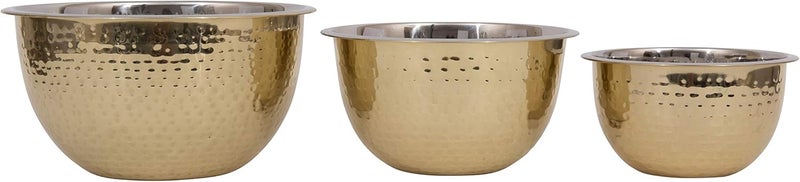 Creative CoOp Hammered Stainless Steel Bowls in Gold Finish Set of 3 Sizes - Image 1