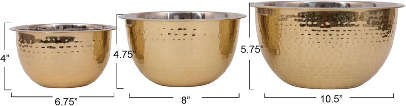 Creative CoOp Hammered Stainless Steel Bowls in Gold Finish Set of 3 Sizes - Image 2