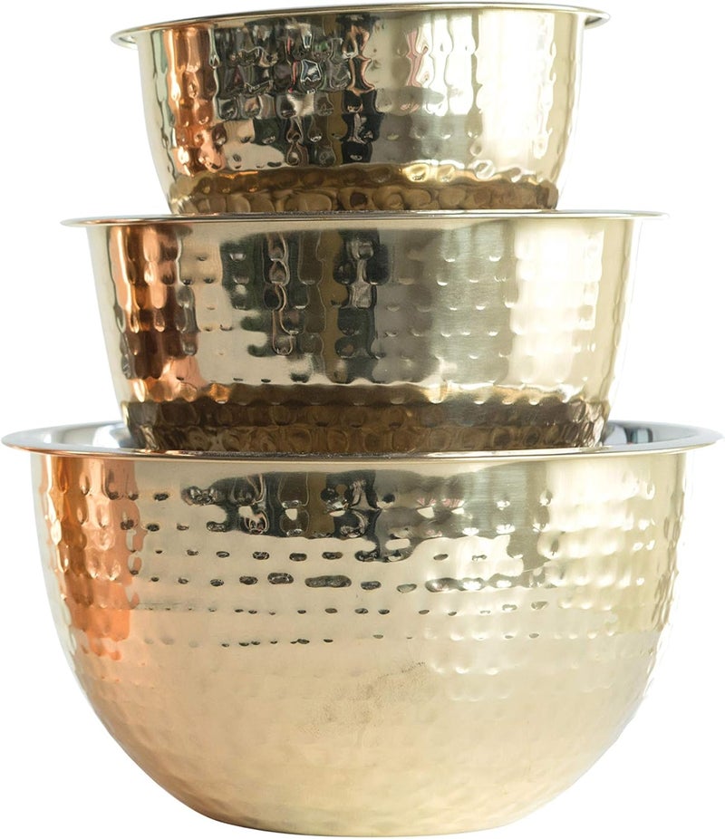 Creative CoOp Hammered Stainless Steel Bowls in Gold Finish Set of 3 Sizes - Image 4