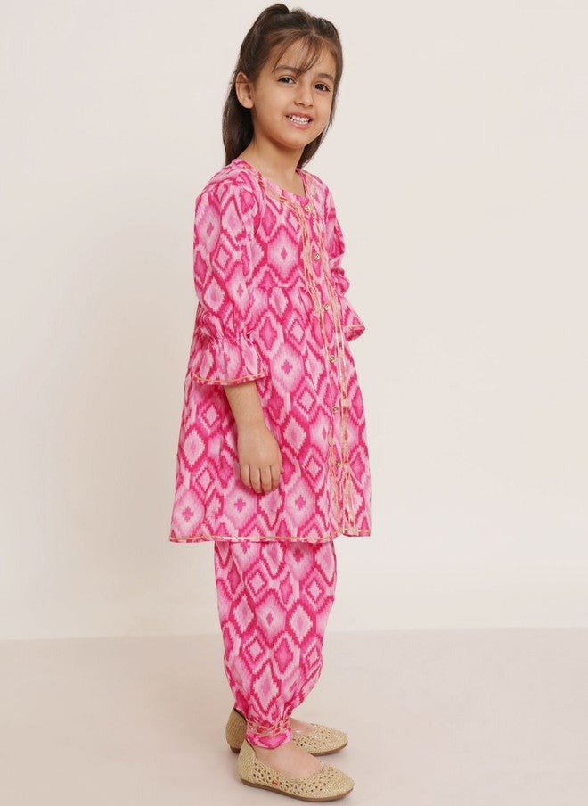 COTLAND FASHION Girls Ethnic Motifs Printed Gotta Patti Pure Cotton A-line Kurta & Salwar - Image 3