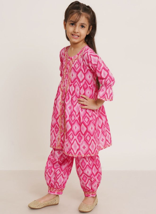 COTLAND FASHION Girls Ethnic Motifs Printed Gotta Patti Pure Cotton A-line Kurta & Salwar - Image 4