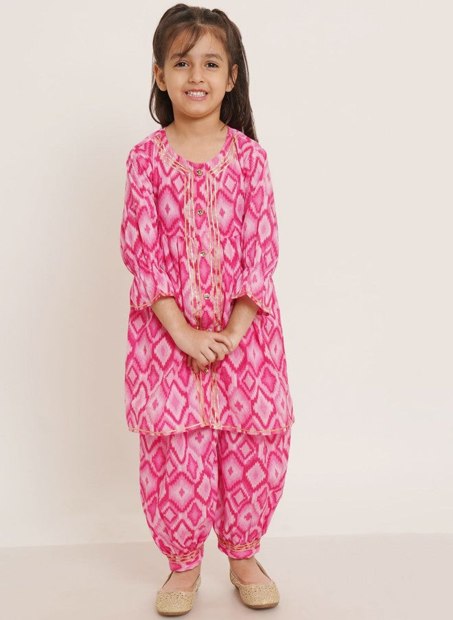 COTLAND FASHION Girls Ethnic Motifs Printed Gotta Patti Pure Cotton A-line Kurta & Salwar - Image 1