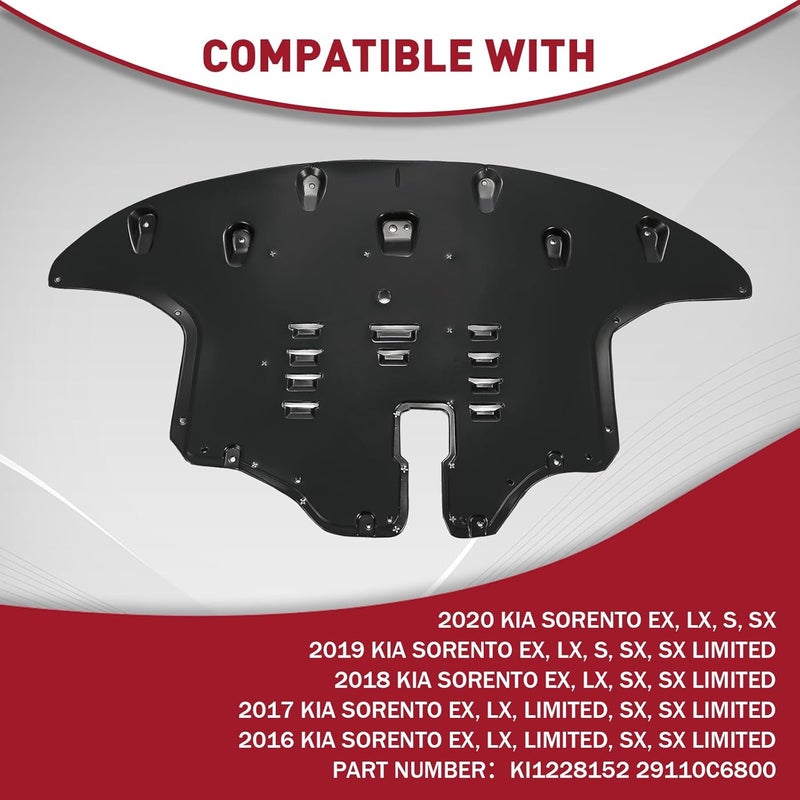 KUAFU Front Engine Splash Shield for 2016-2020 Kia Sorento EX LX S SX Limited 3.3L - Image 2