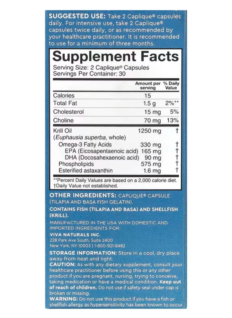 Viva Naturals - Viva Naturals, Arctic Krill Oil with Astaxanthin, 60 Capsules Caplique - Image 1