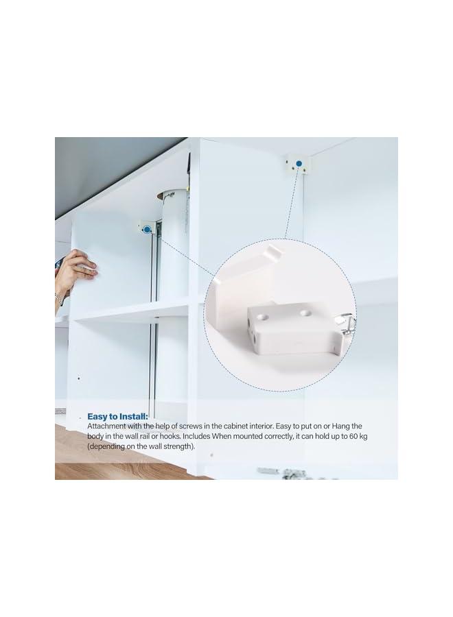 S-TOP 4Pcs Cabinet Suspension Brackets, Load Capacity 60kg, White Universal Steel L Shape Wall Mounting Hardware, Height Depth Adjustable, for Kitchen Cupboard Shelf Wardrobe - Image 2