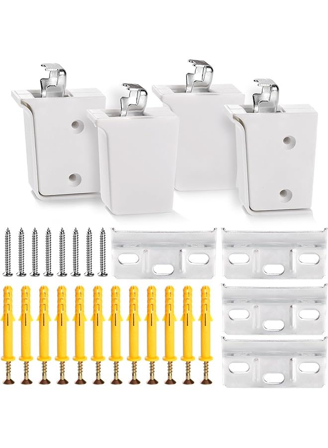 S-TOP 4Pcs Cabinet Suspension Brackets, Load Capacity 60kg, White Universal Steel L Shape Wall Mounting Hardware, Height Depth Adjustable, for Kitchen Cupboard Shelf Wardrobe - Image 1