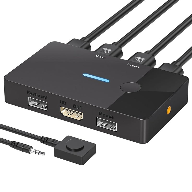 8K 60Hz HDTV KVM Switcher 2 Computer 1 Monitor USB Plug and Play Keyboard Sharing Device - Image 1