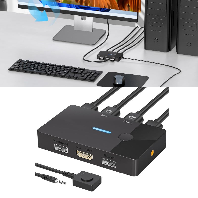 8K 60Hz HDTV KVM Switcher 2 Computer 1 Monitor USB Plug and Play Keyboard Sharing Device - Image 3