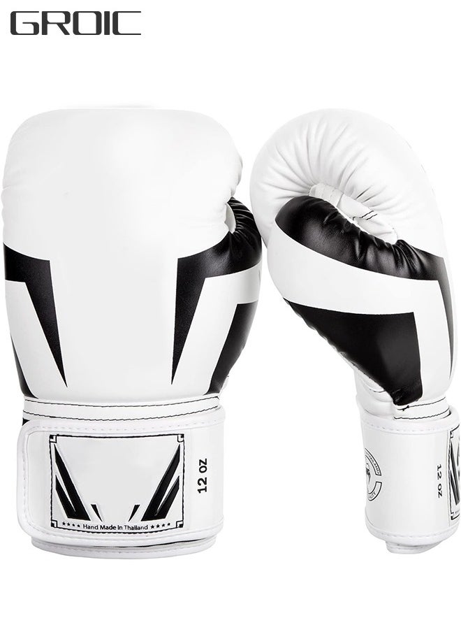 GROIC - 12OZ Boxing Gloves PU Leather, Muay Thai Kickboxing MMA Sparring Training, Advanced TAKKA Closure, Padding, Punch Bags Speed Ball Focus Pads Workout Gloves - Image 1