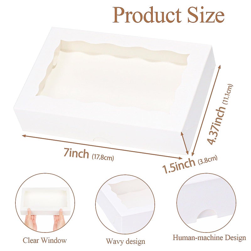 JCXGRVC 20pcs 7x4.33x1.5 Inch White Cookies Boxes with Window Bakery Boxes Macaron Boxes Cakesickle Boxes Chocolate Truffle Boxes Donut Treat Boxes for Christmas Valentine's Easter Mother's Day - Image 3