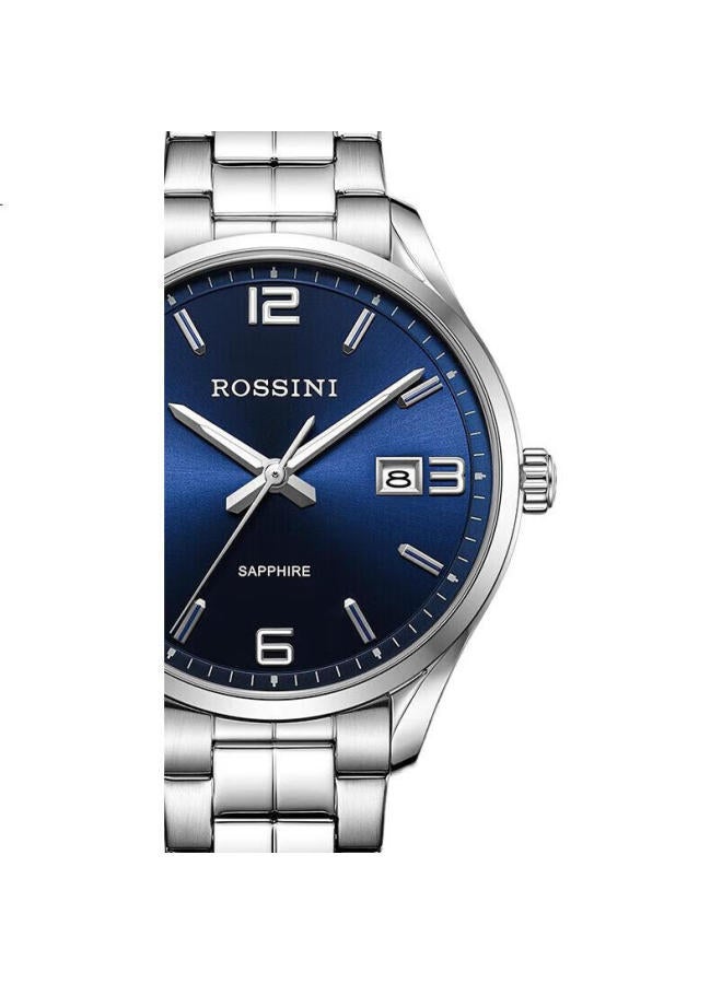 ROSSINI Men'S Quartz Watch With Blue Dial And Steel Strap, Birthday Gift, Chinese Brand, Business Style, Water-Resistant, Simple Calendar, 5200011 - Image 3