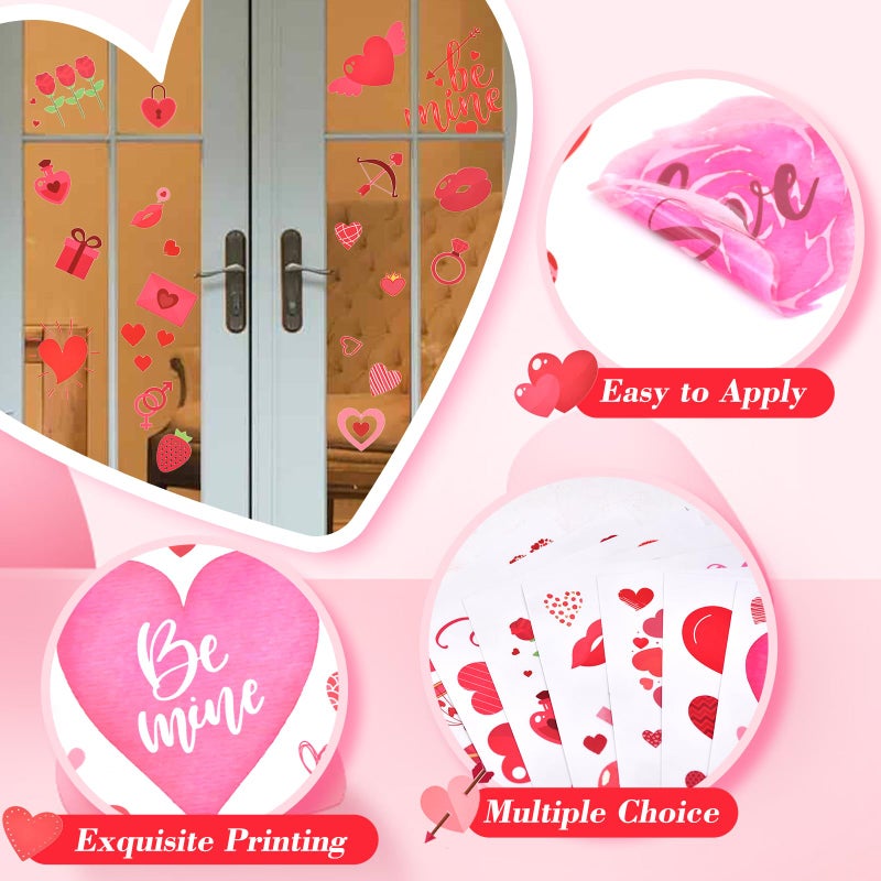 SpinLaLa 218 Pieces Valentine's Day Window Clings for Glass Windows - Assorted Love Heart and Kiss Designs, Removable DIY Vinyl Decals Stickers for Wedding Engagement Romantic Indoor Ornaments Decorations - Image 3