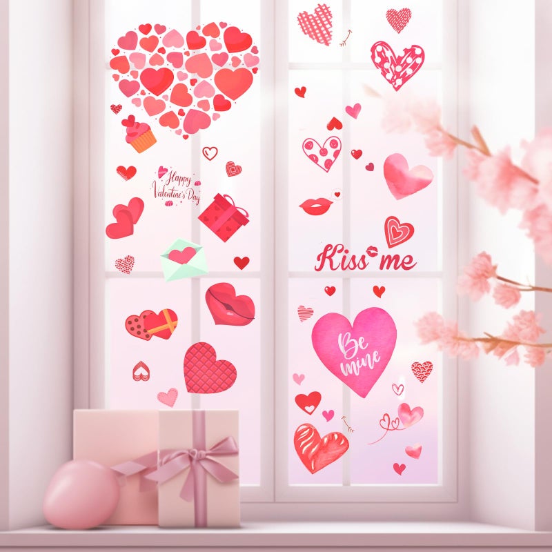 SpinLaLa 218 Pieces Valentine's Day Window Clings for Glass Windows - Assorted Love Heart and Kiss Designs, Removable DIY Vinyl Decals Stickers for Wedding Engagement Romantic Indoor Ornaments Decorations - Image 4