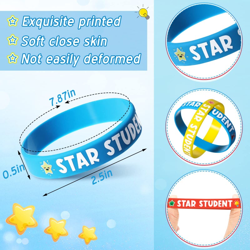Aoriher 40 Pcs Star Student Bracelets 8 Colors Student Wristbands Reward Silicone Star Rubber Bracelet for Sports Office Substitute Teacher Recognition Award Supplies Education Kid Activity - Image 3