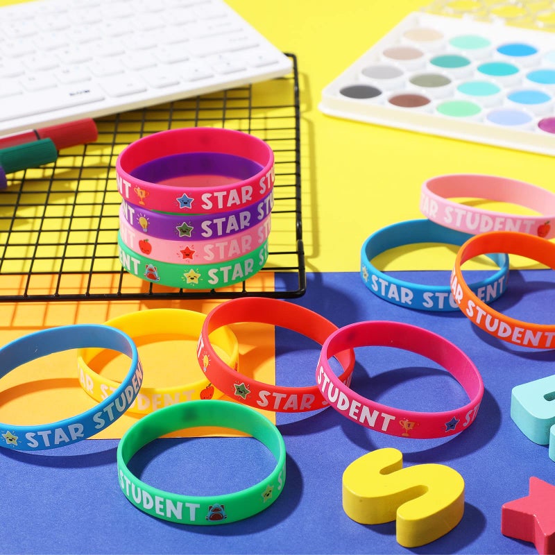Aoriher 40 Pcs Star Student Bracelets 8 Colors Student Wristbands Reward Silicone Star Rubber Bracelet for Sports Office Substitute Teacher Recognition Award Supplies Education Kid Activity - Image 4