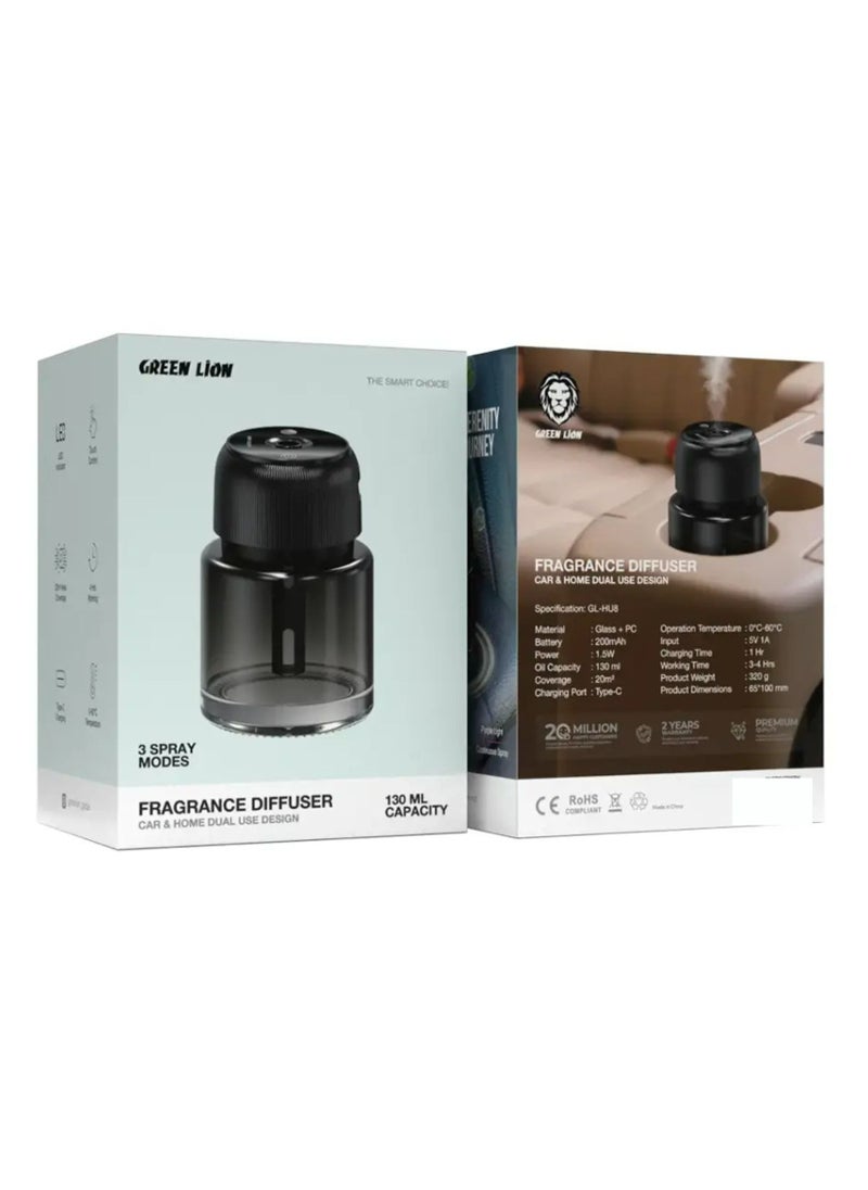 Fragrance Diffuser 130mL, 3 Spray Modes, Touch Control, LED Display, 1 Hour Charging Time, 200mAh Battery, 20 m² Coverage, 3-4 Hours Working Time - Black