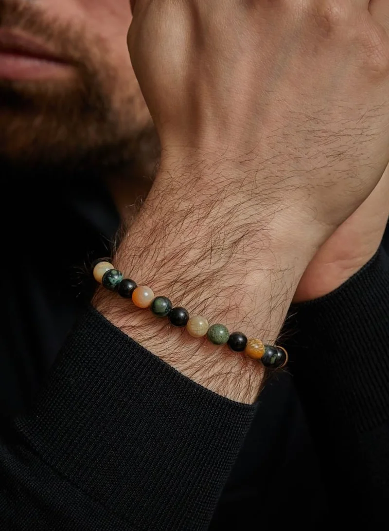 Rebel & Rose Men's Autumn Storm Beaded Bracelet, 8 mm Rhyolite & Agate Stones
