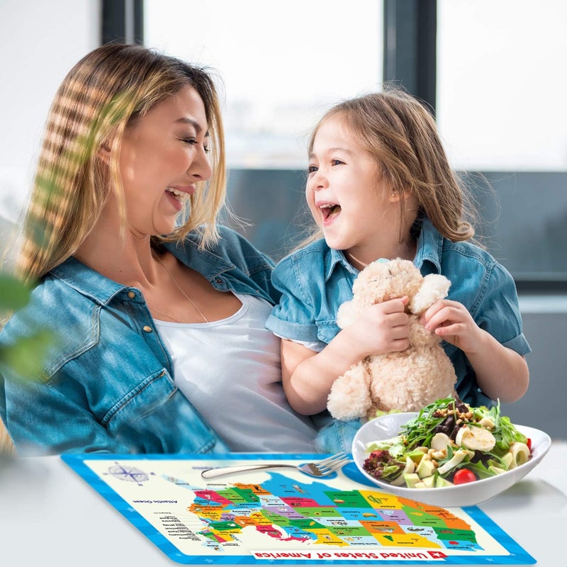 Simply magic 5 Placemats for Kids - Kids Placemat Non Slip, Washable Reusable Children Placemat, Educational Placemats: USA and World Maps, Periodic Table, US Presidents, Plastic Place Mats for Kids - Image 2