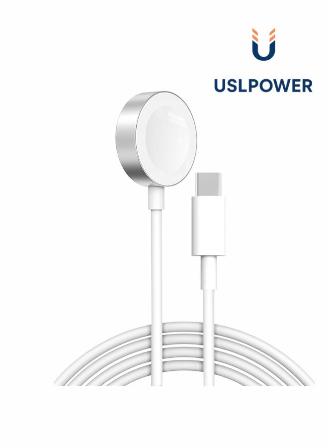 USLPOWER Magnetic Wireless Charger for Apple Watch Series 1-7, White, USB-C - Image 2