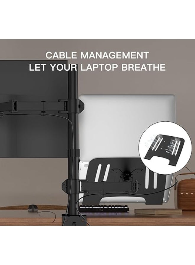 Laptop Monitor Mount Stand with Keyboard Tray – Dual Monitor Stand for 2 Screens Up to 32 Inches, 10kg Capacity, Heavy-Duty Fully Adjustable Arms with Grommet Mount / C Clamp Mount - Image 5