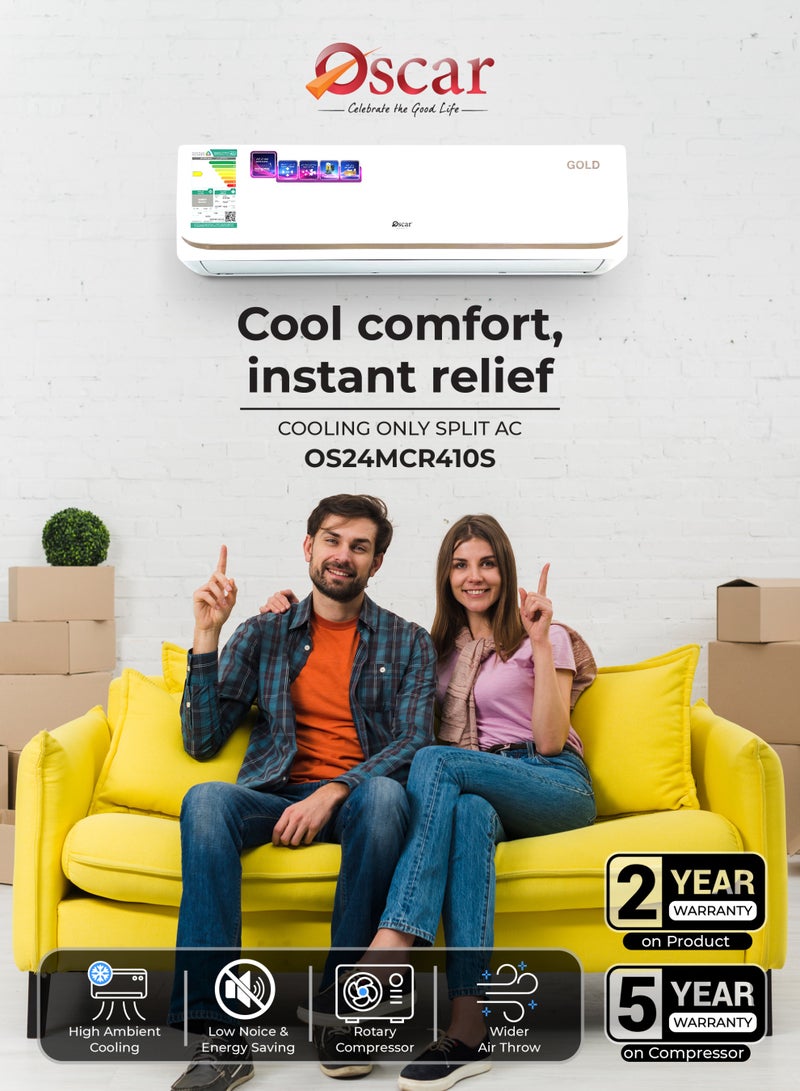 أوسكار مكيف هواء سبليت أوسكار 2 طن، 21000 وحدة حرارية بريطانية/ساعة تبريد فقط | مكيف عالي الكفاءة | ضاغط موفر للطاقة | تبريد سريع، ضوضاء منخفضة | مثالي للغرف الكبيرة والقاعات والمكاتب | OS24MCR410S - Image 2