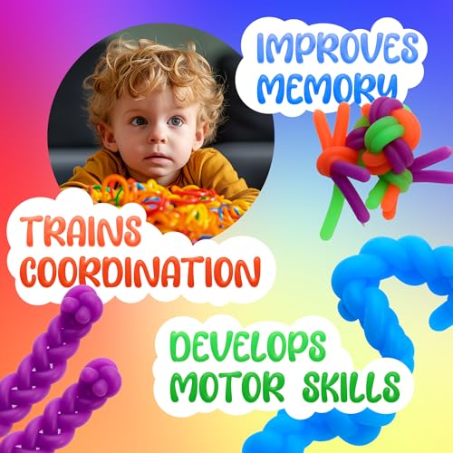 Entervending 50 Pack Monkey Noodles Fidget Stretchy Sensory Toys for Kids and Toddlers Autism Sensory Products Stretchy String Party Favors for Kids Treasure Box Toys for Classroom and Easter - Image 5