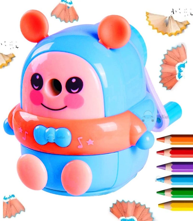 FunBlast Sharpener for Kids –Teddy Pencil Sharpener, Table Sharpener Machine (Blue) - Image 1