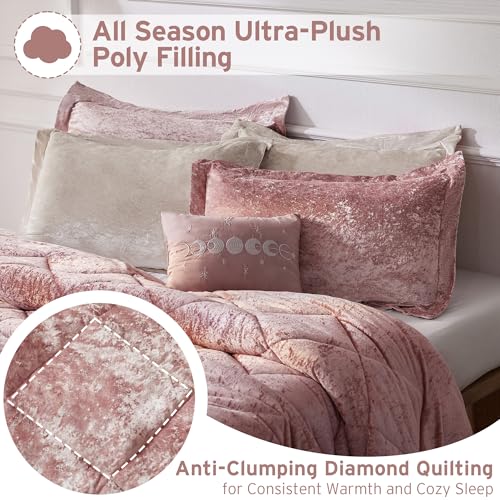 Intelligent Design Felicia Luxe Comforter Velvet Lush Double Sided Diamond Quilting, Modern All Season Bedding Set with Matching Sham, Decorative Pillow, Full/Queen(90"x90"), Blush 4 Piece - Image 4
