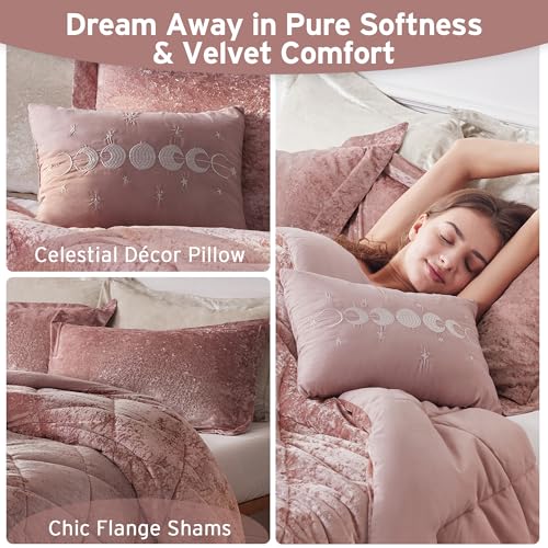Intelligent Design Felicia Luxe Comforter Velvet Lush Double Sided Diamond Quilting, Modern All Season Bedding Set with Matching Sham, Decorative Pillow, Full/Queen(90"x90"), Blush 4 Piece - Image 3