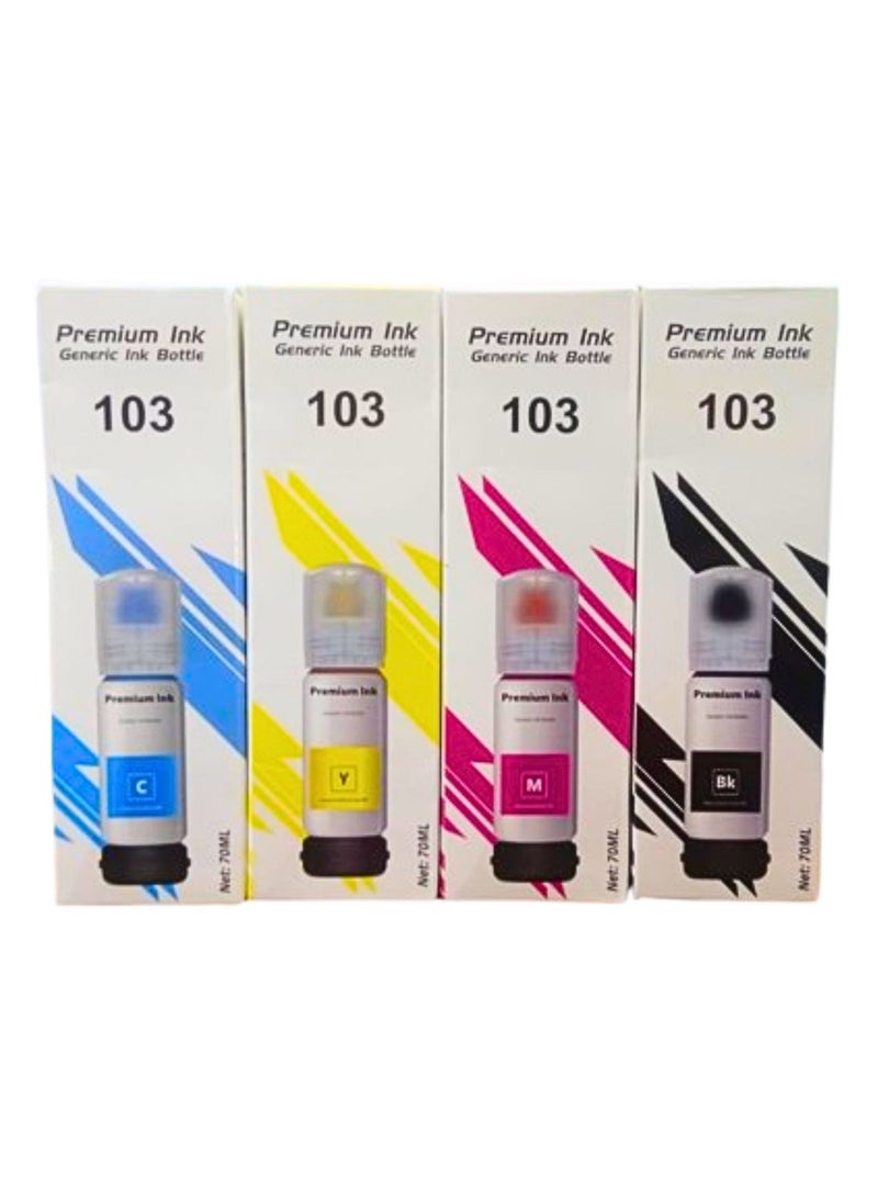 Terabyte Ink Set 103 for EcoTank for EPSON Combo Set 4-Pack Black Cyan Magenta Yellow for L1110‎ L3110 L3111 L3150 L3151‎ L3156 L3160 L5190‎ - Image 1