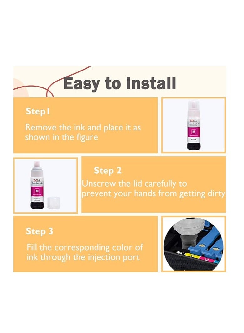 Terabyte Ink Set 103 for EcoTank for EPSON Combo Set 4-Pack Black Cyan Magenta Yellow for L1110‎ L3110 L3111 L3150 L3151‎ L3156 L3160 L5190‎ - Image 2