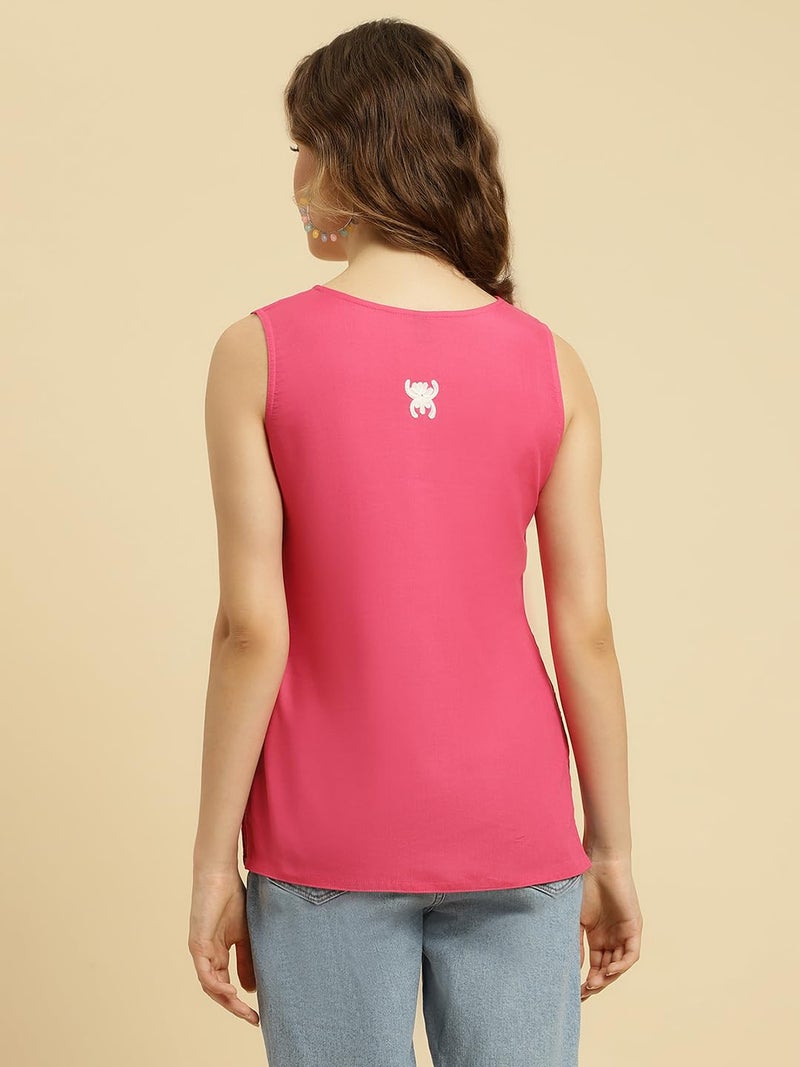 QAZMI Women's Kashmiri Embroidered Sleeveless Short Kurti (XXL, Pink) - Image 4