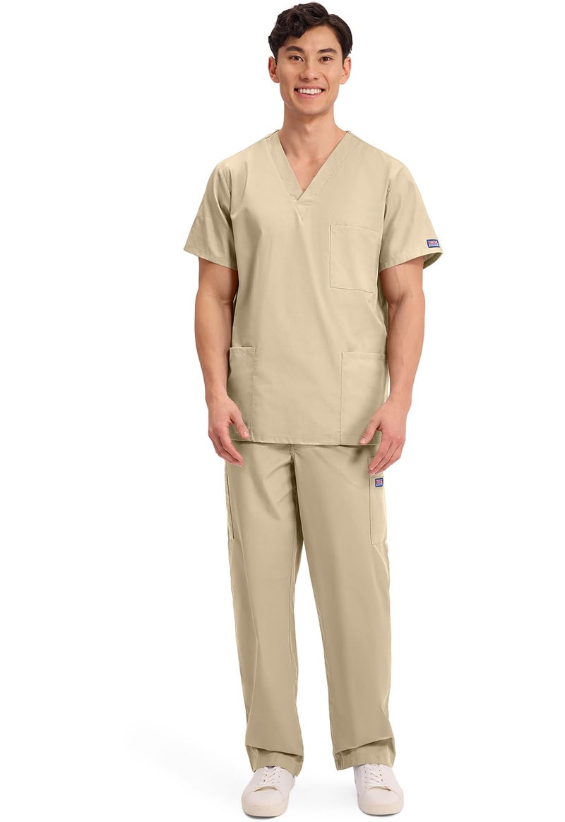Cherokee Big and Tall Originals Unisex V-Neck Scrubs Shirt, Khaki, XXX-Large - Image 4