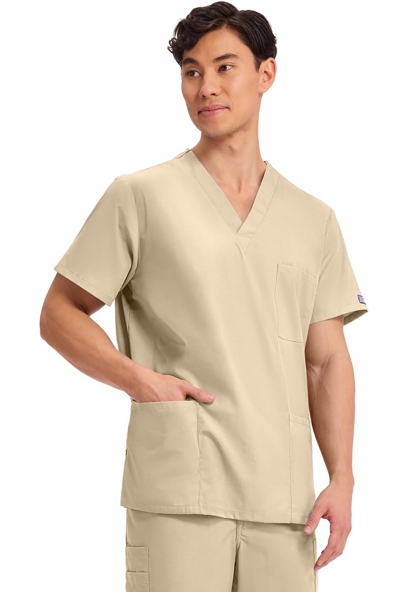 Cherokee Big and Tall Originals Unisex V-Neck Scrubs Shirt, Khaki, XXX-Large - Image 3