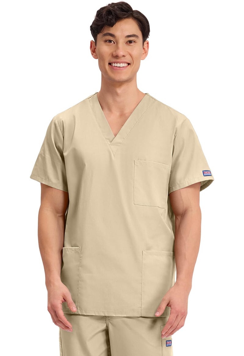 Cherokee Big and Tall Originals Unisex V-Neck Scrubs Shirt, Khaki, XXX-Large - Image 1