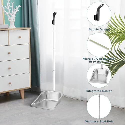 Yangbaga Dust Pans with Long Handle - 35”Heavy Duty Metal Upright Stand Up Dustpan - Long Handled Stand Up Dustpans - Best Dustpans for Home/Lobby/Shop/Garage/Yard - Image 3