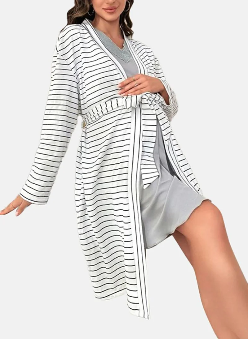 يونيكي White Striped Robe & Top