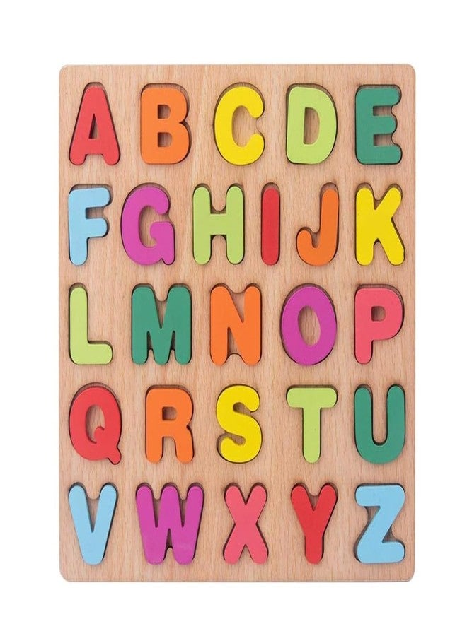 AUTHFORT Wooden Alphabet Puzzles Numbers Count Board Blocks 3 Sets Game, Colorful ABC Lower Letters/Numbers/Shapes for Kids Toddlers Preschool Early Learning Educational Toys (ABCD Capital) - Image 1