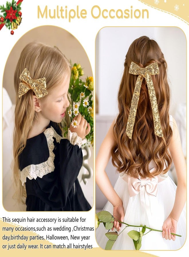 NCMAMA 4 PCS Gold Glitter Hair Bows for Girls Alligator Clips Sparkly Sequin Hair Accessories for Kids Toddler Women on Birthday Wedding Christmas and Party - Image 4