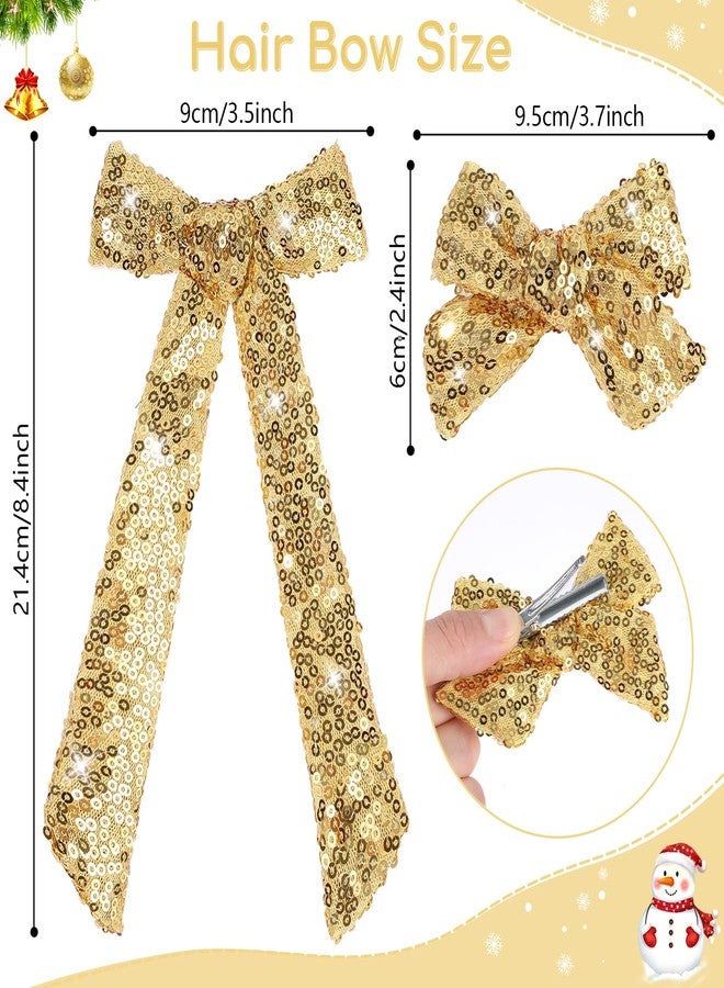 NCMAMA 4 PCS Gold Glitter Hair Bows for Girls Alligator Clips Sparkly Sequin Hair Accessories for Kids Toddler Women on Birthday Wedding Christmas and Party - Image 3