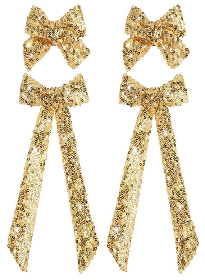 NCMAMA 4 PCS Gold Glitter Hair Bows for Girls Alligator Clips Sparkly Sequin Hair Accessories for Kids Toddler Women on Birthday Wedding Christmas and Party - Image 1