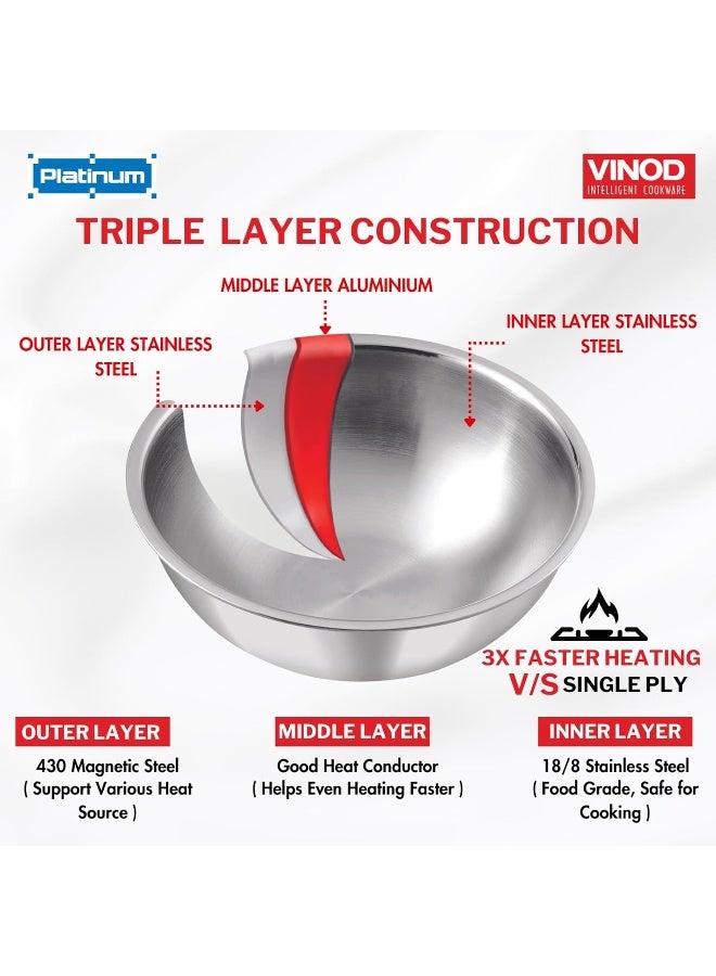 VINOD Platinum Triply Stainless Steel Extra Deep Tasla / Kadai - 1.8 Litres, 20 cm | 2.5 mm Thick Heavy Bottom, Fast & Even Heating, Less Oil Healthy Cooking, Induction Base Kadhai for Frying & Dough - Image 4